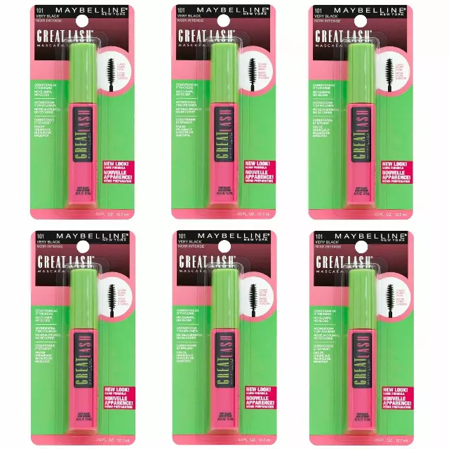 Maybelline Great Lash Lengthening Washable Mascara #101 Very Black - Wholesale 6 Units (K5327216)