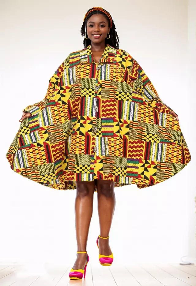 243 - NEW PRINT ALERT Big Button Authentic African Tunic Dress (3 PCS PRE-PACK) - $25.00 EACH — One Size (4 - 24) / Print-557