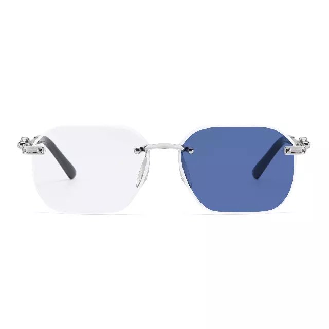 Vintage Rimless Hexagon Color Changing Sunglasses with Panther Side Details T11110
