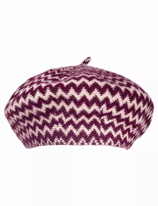 Adrienne Vittadini Chevron Printed Knit Beret — BURGUNDY