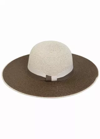 Max Studio Contrast Ribbon Straw Floppy Hat — NATURAL