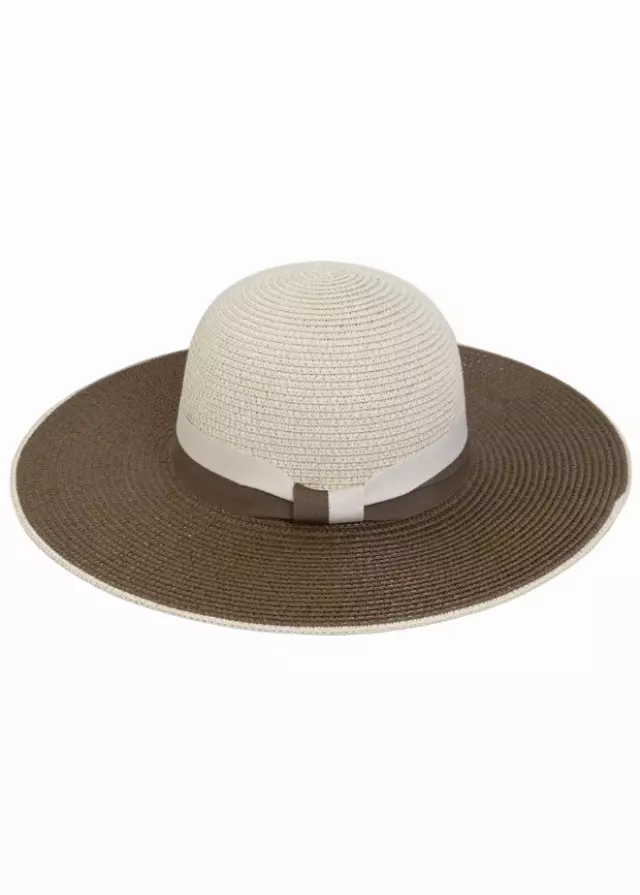 Max Studio Contrast Ribbon Straw Floppy Hat — NATURAL
