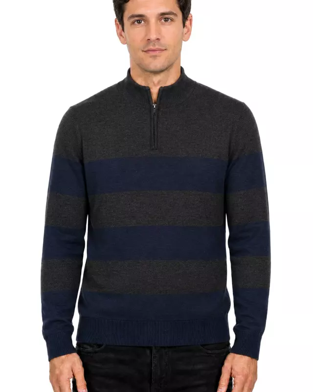 Men's Striped Quarter Zip Sweater #WXX-26 — W54 / S-M-L-XL