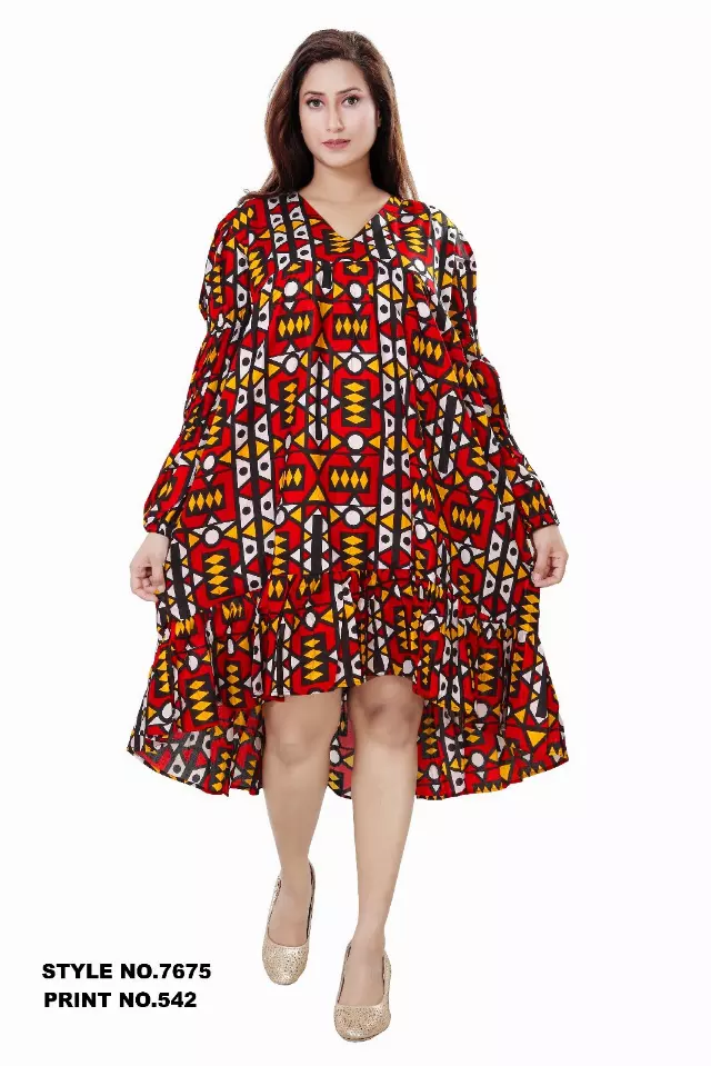 7675-ON SALE!!! Rayon Midi Dress with Ruffle (3/pk) Free Size - $10.00 Each — Free Size / Print-542