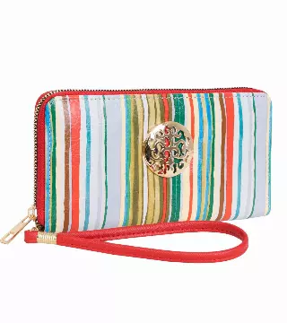 Rebecca & Rifka Multi Stripe Print Medallion Zip Wristlet Wallet — MULTI