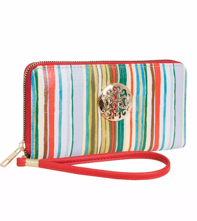 Rebecca & Rifka Multi Stripe Print Medallion Zip Wristlet Wallet — MULTI