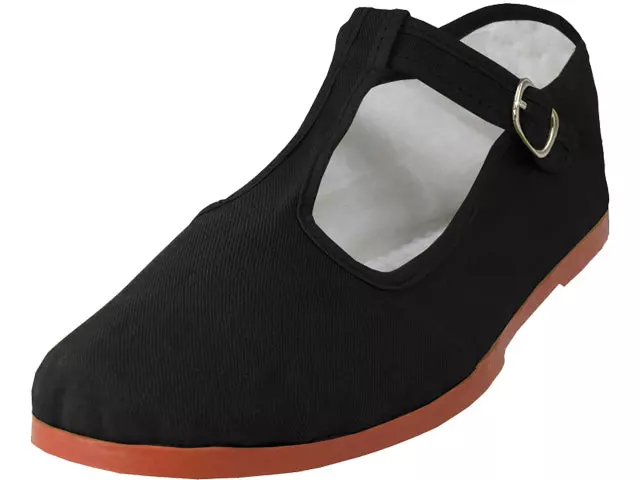 T5-777 - Women's T-Strap Cotton Upper Classic Mary Jane Shoes — Black (T5-777-B) / 6-10 Assorted