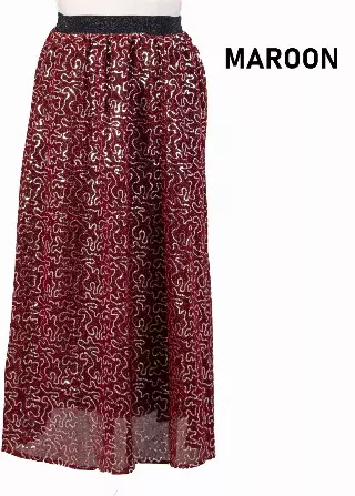 CHH-19014-17 - Women's Sequin Skirt High Waist Sparkle Party Cocktail Skirt (3-PCS PRE-PACK) — One Size Plus / Maroon / 3-Pcs Per Pack