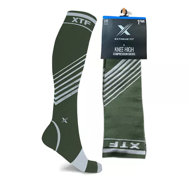 V-STRIPED KNEE-HIGH COMPRESSION SOCKS — Large/XL · SKU EF-ATACS-OLI-L