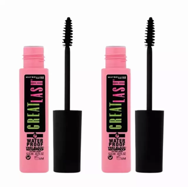 Maybelline Great Lash Waterproof Mascara – Very Black – 2 Pack