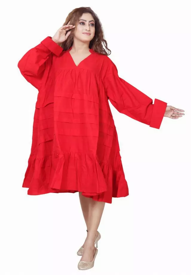 7579S - ON SALE!!! Solid Color Tunic Dress (3 PCS PRE-PACK) - $15.00 EACH — One Size (4 - 24) / Red
